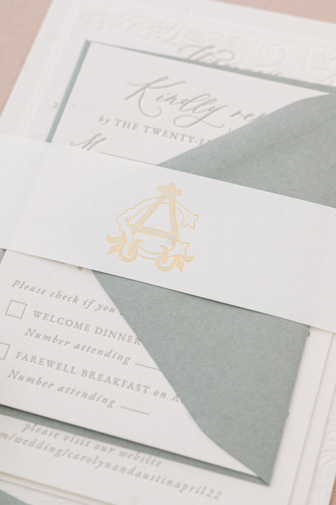 elegant wedding stationery monogram belly band